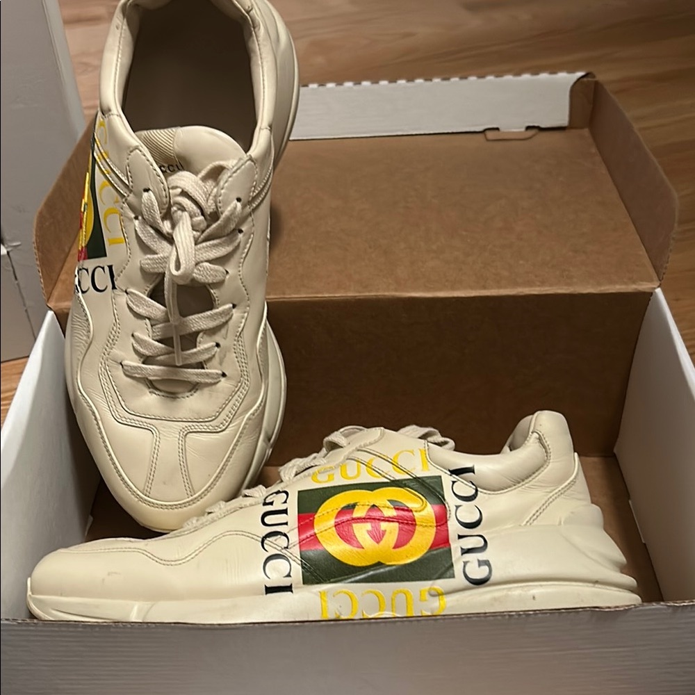 Gucci Cream Sneakers with Signature logo Detail rhyton sneakers 7.5 (9W)